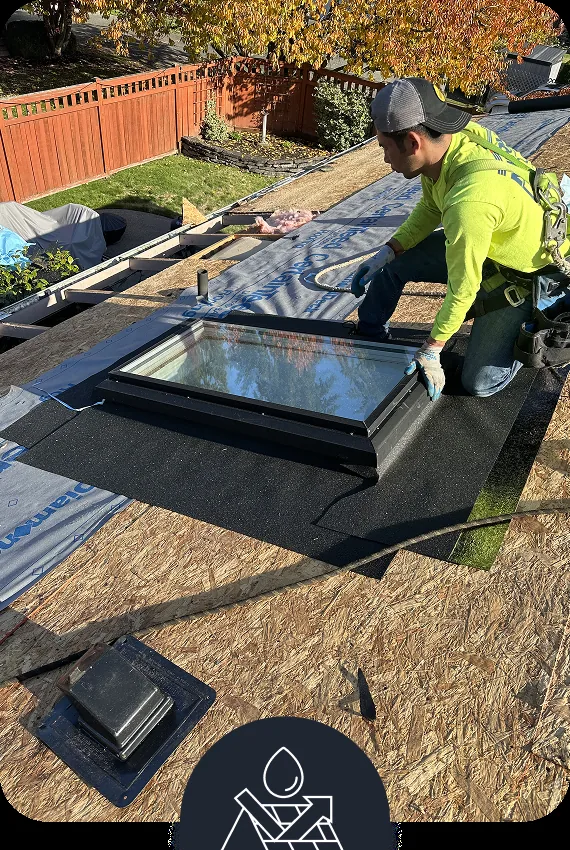 Skylight being flashed into a new underlayment deck